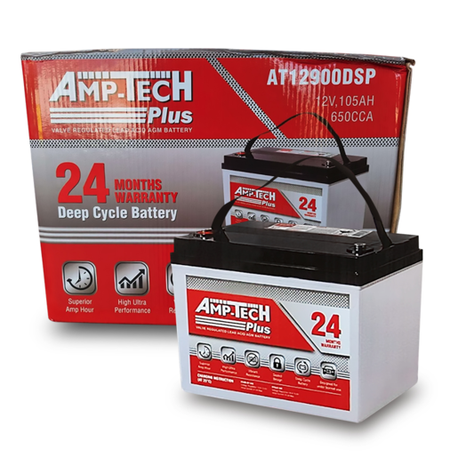 Amp-tech 12 Volt 105 Amps Battery 12 Months Cycling 24 Months Starting Warranty